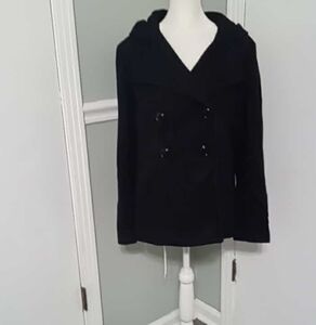 Giacca Women's Wool Blend Hooded Double Breasted Jacket Sz M